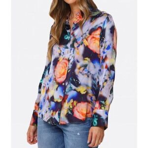 PS by Paul Smith Shirt Womens 46/ US 10 Black Multicolor Instant Rose Blouse